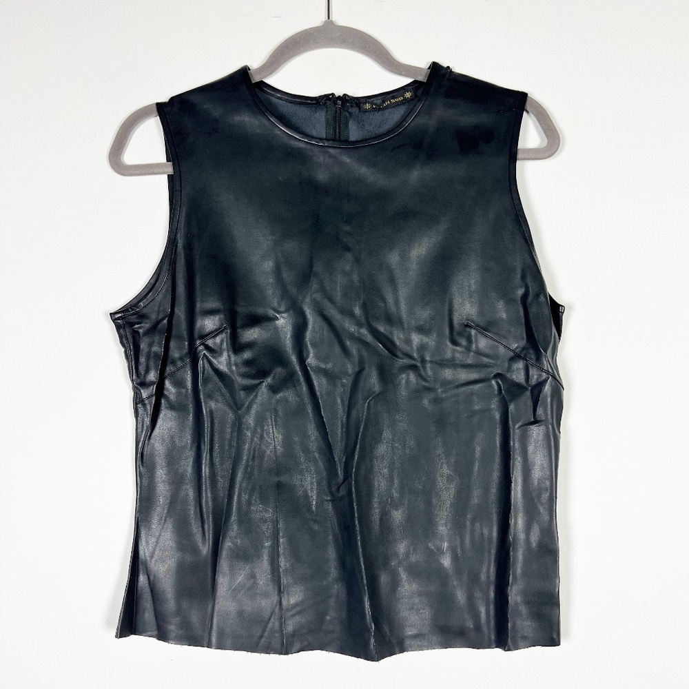 Plein Sud Vintage Genuine Leather Sleeveless Crew Neck Tank Top Solid Black M